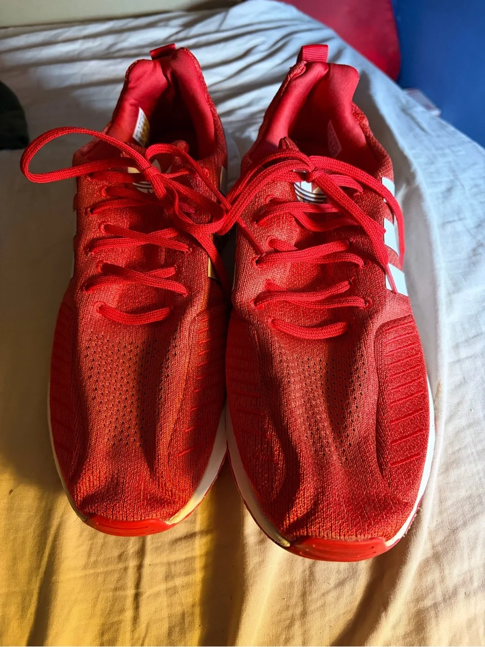adidas Red Mesh Lace-Up Sneakers with White Stripes